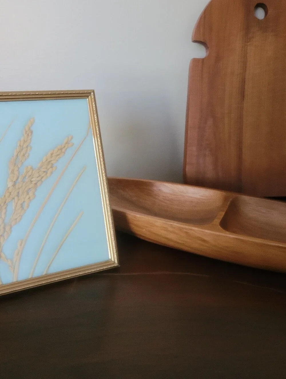 Vintage 3D Framed Pressed Rice Stalk Botanical Art - Gold Ornate Frame - MCM
